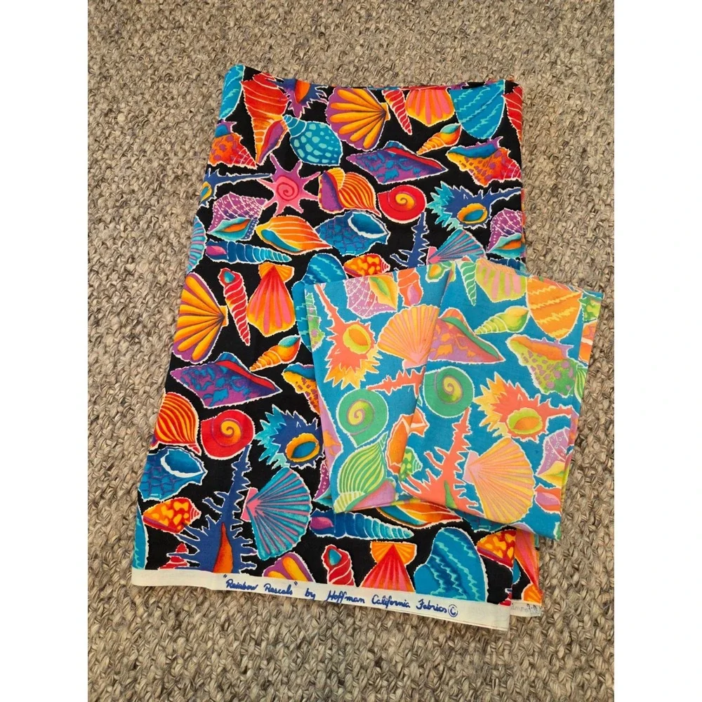 Vintage Hoffman California Colorful Shells Quilting Fabric 1 Yard + Remnants Lot